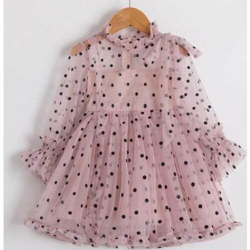 Winter Kids Dresses For Girls Long Sleeve Children Clothing Polka Dot Tulle Tutu Girls Casual School Wear Princess Party Dress