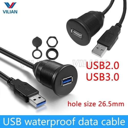 USB Waterproof Connector Panel Mount IP65 1m USB2.0 USB3.0 Signal Socket Male to Female Data Extension Cord Cables 1 Pcs