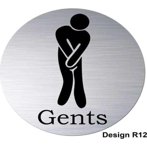 110mm Toilet FUN Round Brushed Silver Aluminium Door Plaque/sign/plate