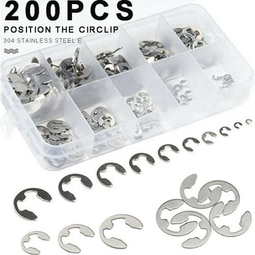 200pcs/set Stainless Steel Clip Washer Circlip Retaining Ring Kit Circlip Retaining Ring for Shaft Clamp