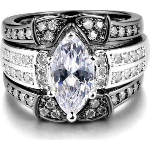 3 Pcs/set Hot Sale Luxury Horse Eye Shaped Crystal Ring Set for Women Zircon Rhinestone Wedding Engagement Jewelry