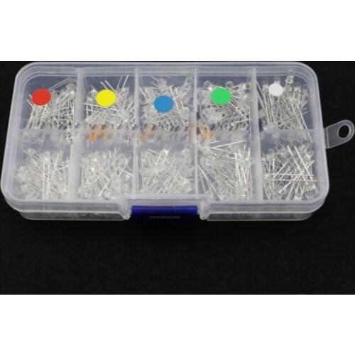 300PCS/Box 3MM 5 Color Assortment Round Clear Bright LED Light Emitting Diodes Lamp F3