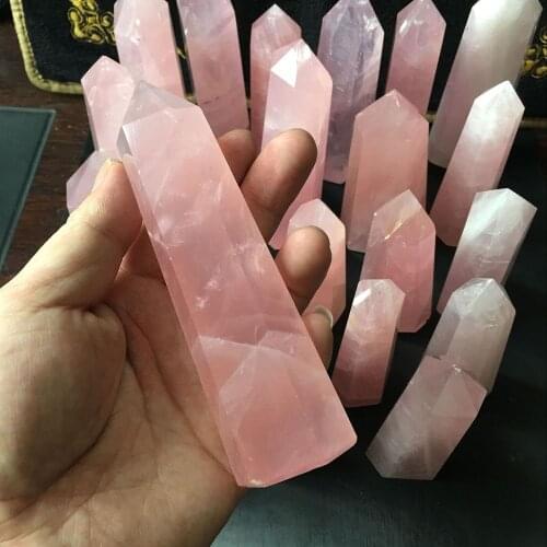 40-50mm Natural Rock Pink Rose Quartz Crystal Wand Point Healing Mineral Stone Magic Wand Home Decor Geode Amethyst Rose Quartz