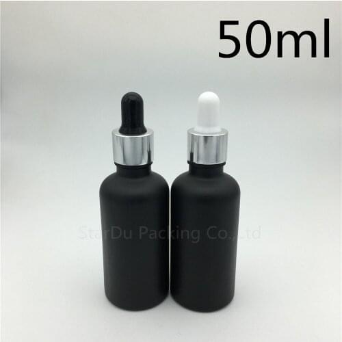 480pcs 50ml black frosted glass essential oil bottle with Bright silver ring dropper glass perfume bottle