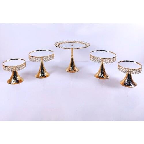 5 Pcs Gold Electroplate Crystal Cake Stand Set Mirror Metal Cupcake Display Wedding Birthday Party Dessert Plate Rack