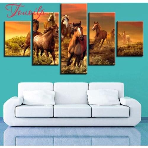 5D DIY Full Square&round 5pcs Animal Horse 5d Diamond Painting Combination diamond Embroidery Mosaic Home Decor painting