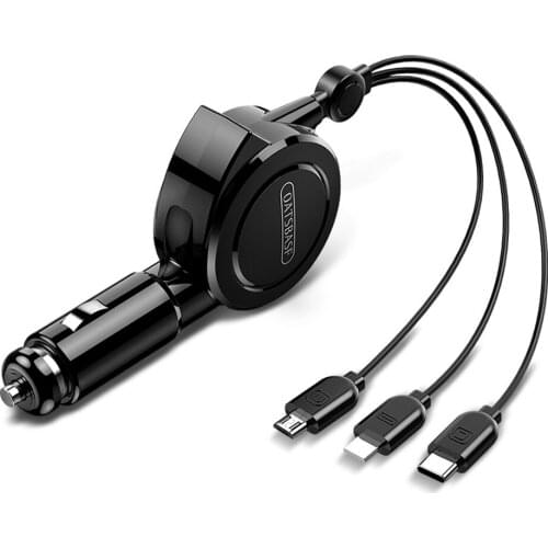 1m/1.5m 3 In 1 Car Charger 12V USB Charger with Retractable Charging Cables PD Fast Charging Car Charger Battery Charging Units