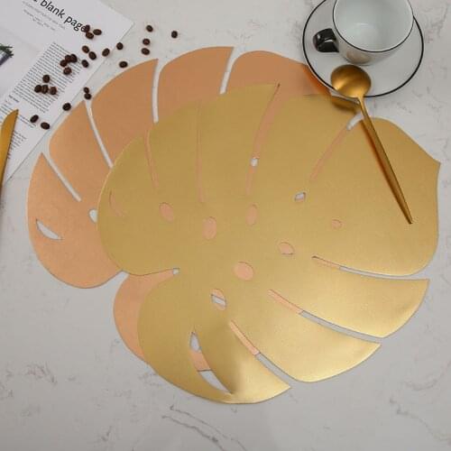1PC Large PVC Placemat Monstera Shaped Gold Stamping Table Mats Kitchen Leaf Shape Unique Coaster Place Mat