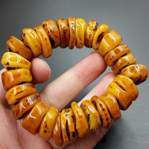 Fashion Explosion Natural Amber Beeswax Old Stone Abacus Beaded Bracelet Hand Jewelry Accessory Gift Men Yellow Bangle