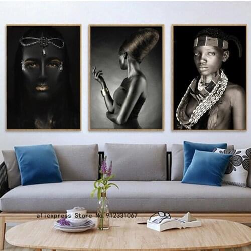 Black Gold African Woman Portrait Canvas Painting Sexy Model Beauty Art Portrait Photography Poster Study Bedroom Decor Pictures