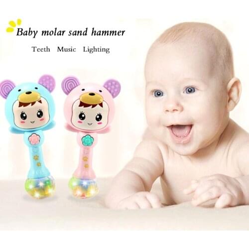 Baby toy flash music soft plastic hand bell mobile pacifier safety newborn early education rattle teether toy gift