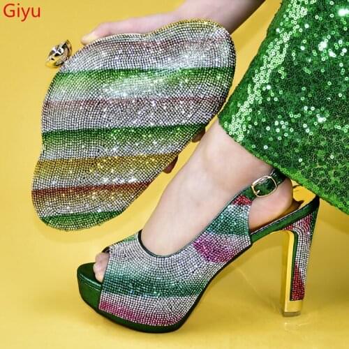 Doershow very fashion green African Shoes And Bag Set For Party High Quality Italian Ahoes And Bags To Match Women!!HMN1-10