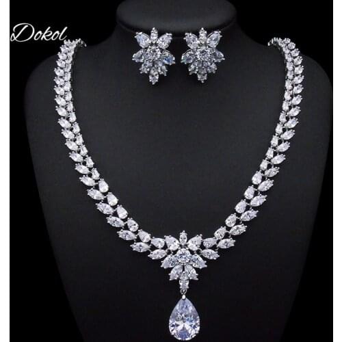 DOKOL Elegant Bridal Jewelry Sets Sparkling Water Drop Cubic Zirconia Necklace Set Gorgeous Wedding Accessories DKS0068