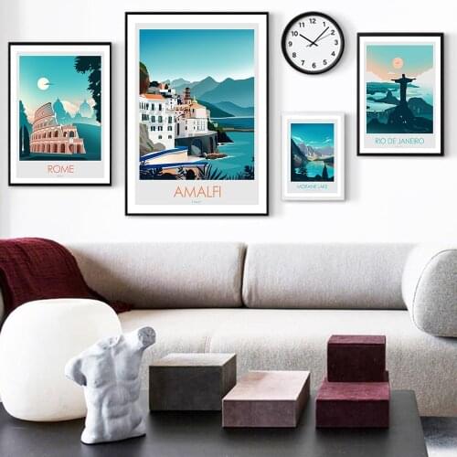 Natural Scenery Poster Landscape Rome Amalfi Canvas Painting Art Print Rio Moraine Lake Picture Wall Living Room Bedroom Decor