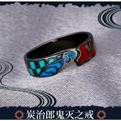 Anime Demon Slayer: Kimetsu no Yaiba Kamado Tanjirou Cosplay S925 Silver Finger Ring Men Women Adjustable Jewelry Birthday Gift