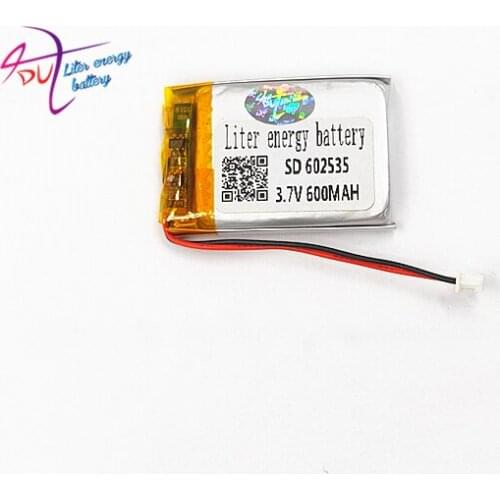JST 1.25mm 2pin 3.7V 600mAh 602535 Lithium Polymer LiPo Rechargeable Battery with connector For Mp3 GPS bluetooth Camera watch