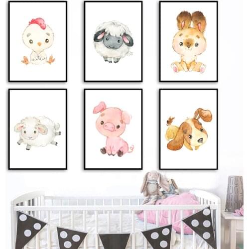 Cartoon Dog Chick Sheep Rabbit pig Nursery Wall Art Canvas Painting Nordic Posters And Prints Wall Pictures Baby Kids Room Decor