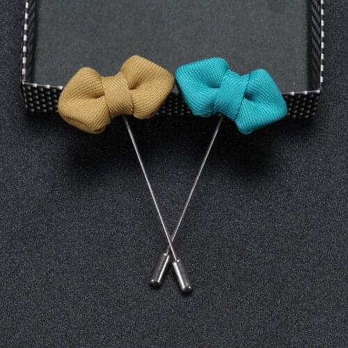 Handmade Mens Brooches Bowknot Lapel Pin for Men Suit Long Neddle Fabric Bowtie Brooch Pins for Wedding Fashion Mens Jewelry