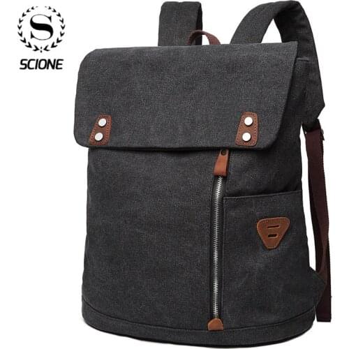 Scione Mens Canvas Teens School Backpack Vintage Fashion Daypack Business Commuter Backpack Male Knapsack Bagpack Mochila