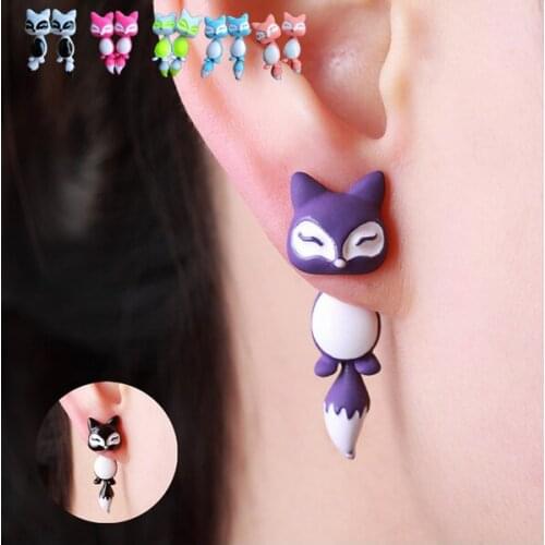 New Fashion Yellow Purple Black Animal Cute Fox Stud Earrings For Women Jewelry Gifts