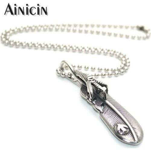 New Fashion Jewelry Dragon Claw On Feather Pendants Stainless Steel Chain Necklace For Men and Women Party Jewelry