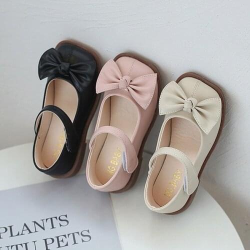 Girls Shoes Butterfly Knot Princess Shoes Childrens Square Toe Mary Janes Shoes Black Pink White Kids Leather Shoes Toddlers
