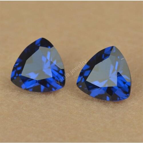 Wholesale 3x3~10x10mm 112# Sapphires Blue Triangle Trillion Shape Cut Loose Synthetic Spinel Gems Stone For Jewelry Setting
