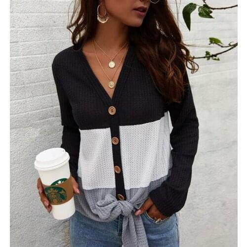 Autumn Patchwork Knitted Sweaters Women Casual Cardigans V Neck Lady Outwear Coat Winter Sweater Jumper Pull Femme Knitwear Oute