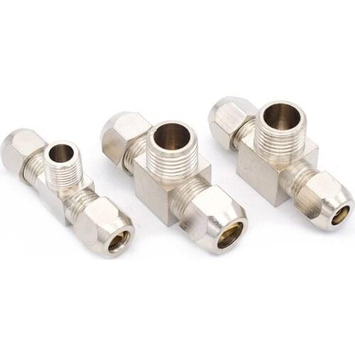 Pneumatic fittings Brass T Type 6 8 10mm OD Tube 1/8" 1/4" Male Thread Compression Ferrule Tube Compression Fitting Connector