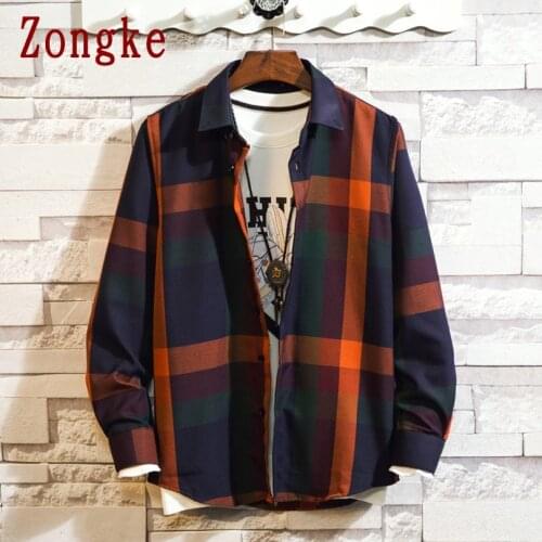Zongke Casual Plaid Shirts For Men Clothing Long Sleeve Plaid Shirt Men Streetwear Men Shirts 2020 Korean Clothes M-3XL