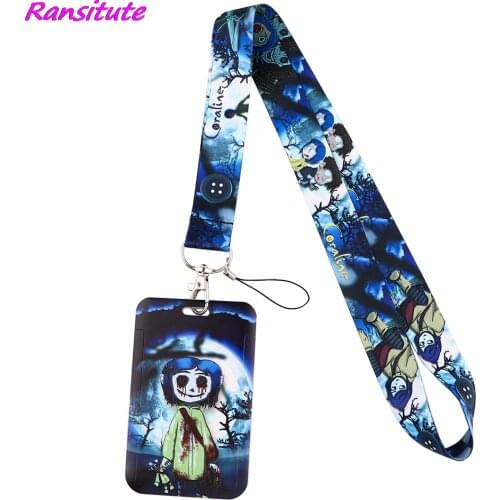 Ransitute R2207 Cartoon Ghost Mom Lanyard Card Holder Student Hanging Neck Mobile Phone Lanyard Badge Subway Access Card Holder