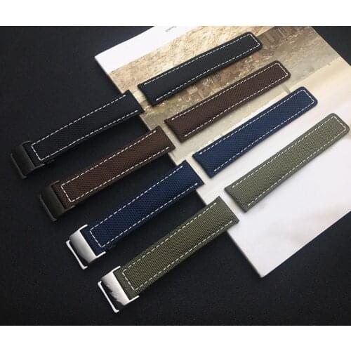 22mm Black Blue Green Brown Nylon fabric Leather Watchband For Breitling strap for NAVITIMER WORLD Avenger/navitimer bracelet