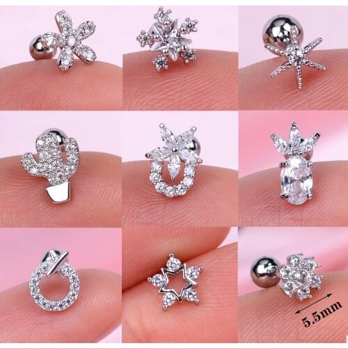 1Ps Gold Silver Color Star Flower Moon Helix Tragus Cartilage Studs Earring for Women Girl Crystal CZ Body Piercing Jewelry