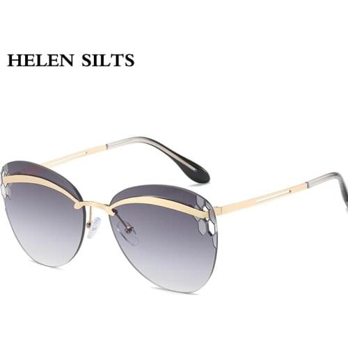 Vintage Rimless Sunglasses Women Men Brand Steampunk Cat eye Sun Glasses Female Retro Oversized Eyeglasses UV400 Eyewear H192