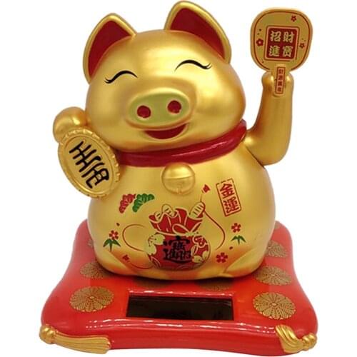 Solar Power Fortune Golden Pig Home Office Car Ornament Cafe Shop Decoration