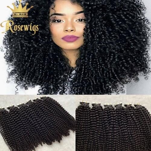 Kinky Culy Tape in Human Hair Extension Machine Remy Black Women 2.5g/Pcs 100% Real Soft And Seamless Glue on Extensions