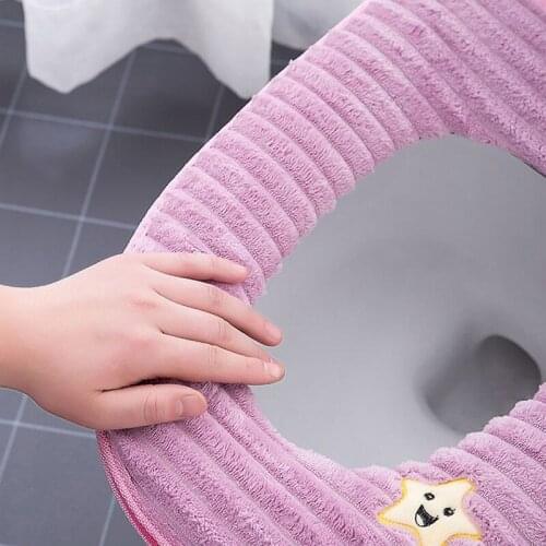 Thick Knitted Comfortable Toilet Seat Cover Washable Closestool Standard Knitted Stripes Pattern Bathroom Soft Toilet Mat