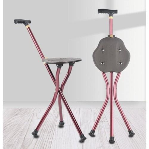 Thickened aluminum alloy walking cane one-key folding anti-skid crutch for the elderly multi-functional magnet massage stool