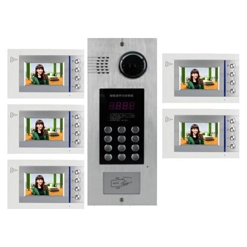 XinSiLu Building Home security Video Intercom System 4.3" LCD Video Door Phone IR Home Video Doorbell For 5-Apartments 1 Doors