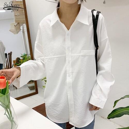 Spring Vintage White Blouse Plus Size Women Long Sleeve Button Women Shirt Tops Casual Loose Cotton OL Ladies Tops Blusas 12538