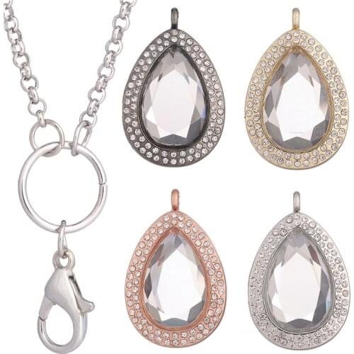 10pcs/lot Alloy Water Drop Rhinestone Memory convex Glass Living Floating Locket for Floating charm Pendant Necklace Free Chains