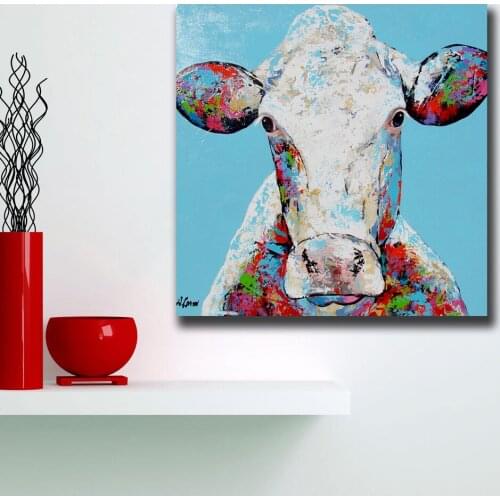Wxkoil Oil Painting Pop Art A Cow Head Wall Decor Painted Wall Art Canvas Printed Living Room Painting Wall Art Pictures