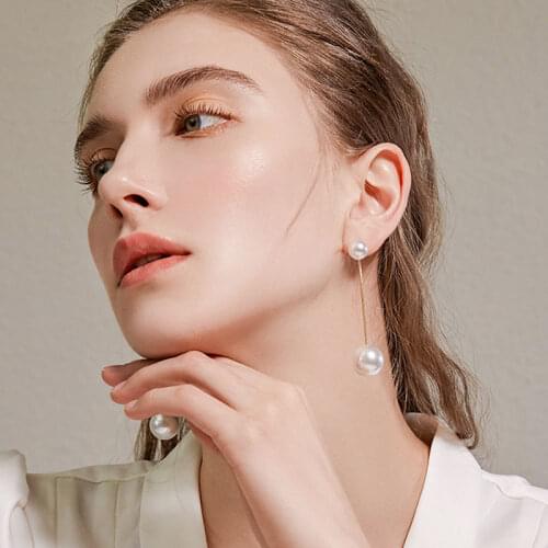 ZWC Trendy Long Tassel Simulated Double Pearl Drop Earrings for Women Gift Korean Jewelry Gold Color Pendientes Metal Earrings