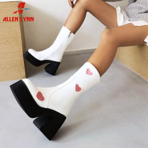 Brand New Fashion Women Mid Calf Motorcycle Boots Street Cool Platform Chunky High Heels Booties Ladies Gothic Punk Female Shoes