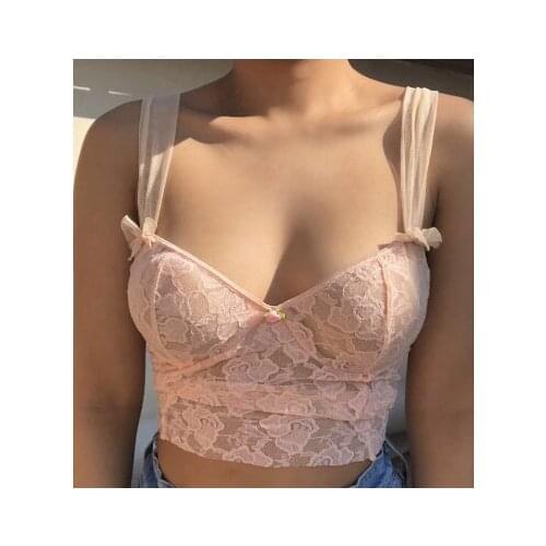 Women Sexy See Through Camisole Cute Sleeveless Casual Slim Streetwear V Neck Floral Lace Crop Tank Top Ladies Skinny Clubwear