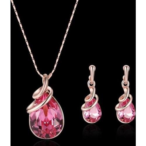 Party Charm Women Jewelry Sets Red Crystal Necklace Earrings Indian Wedding Necklace Set Cheap Fashion Jewelry Accessories