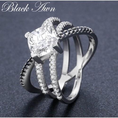 Flower 2018 New Cute 925 Sterling Silver Fine Jewelry Engagement Black Spinel Engagement Ring for Women Anillos Mujer C198