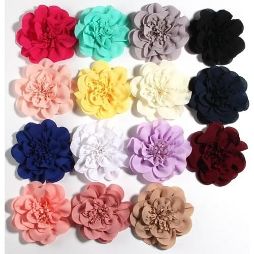 10PCS 10CM 3.8" Big Chiffon Flowers For Headbands Hair Accessories Handmade Fabric Flower For Kids Girls Hair Clips Head Wear