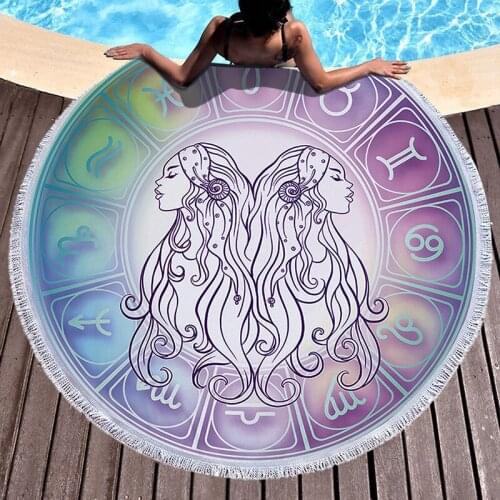 12 Constellations Round Mat with Tassel Durable Comfortable to Use Water Absorption Breathable for Indoor Outdoor B2Cshop