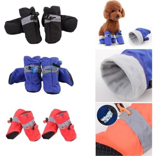 4Pcs/Set Pet Dogs Winter Shoes Rain Snow Waterproof Booties Socks Anti-Slip Shoes for Small Dog Puppies Footwear Pet Accessories